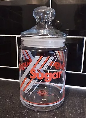 Buy Vintage 1980's Glass Sugar Jar, Heritage France Glass Jar, Red And Grey Stripes • 19.99£