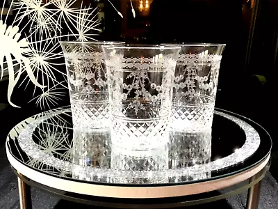 Buy 3 X VICTORIAN BACCARAT Needle Etched Whiskey Glasses - VERY RARE - (C1860’s)!! • 280£