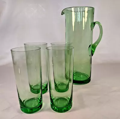 Buy Saxony USSR Made Lime Green Jug And 4 Drinking Glasses Vintage Mid Century • 20£