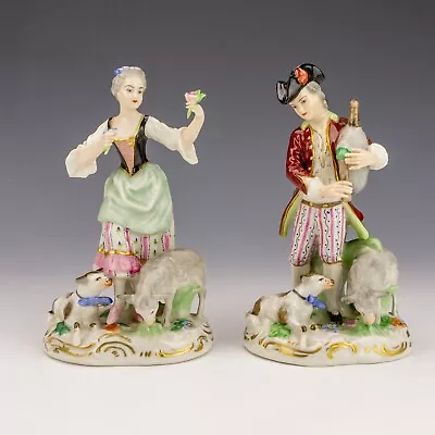 Buy Antique Dresden German Porcelain - Hand Painted Pair Of Man & Lady Figurines • 8.50£
