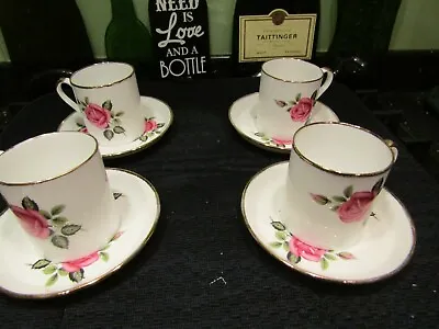 Buy Set 4 Vintage TUSCAN Rose Design Gilded Cups & Saucers Fine English Bone China • 9£