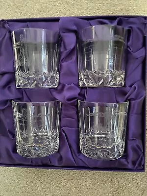 Buy Set Of 4 Boxed Edinburgh Crystal Etched Golfer Whisky Glasses • 40£