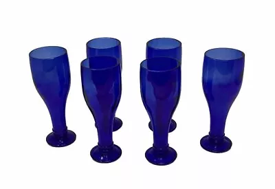 Buy Vintage Cobalt Bristol Blue Glass Wine Glasses X6 • 29.99£