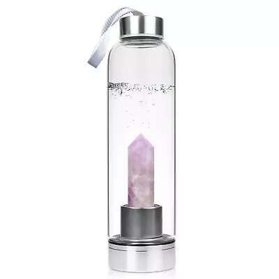 Buy Glass Water Bottle Crystal-Infused Reusable Drinking | Amethyst | Quartz • 15.99£