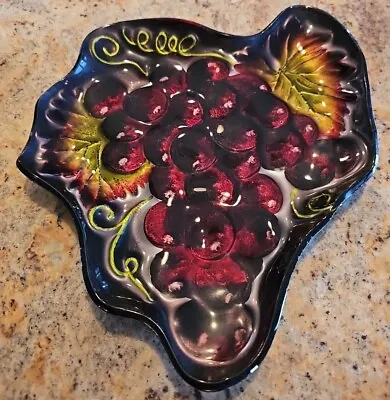 Buy Grape Design Serving Dish Plate Purple Green Stained Glass Look Grape Leaf Shape • 18.93£
