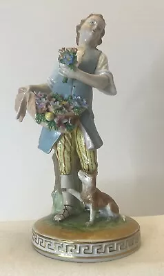 Buy Antique 19th C Dresden Saxon Porcelain Figurine Flower Seller With Dog • 64.51£