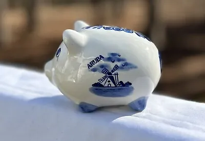 Buy Vintage Hand Painted Delft Blue And White Porcelain Piggy Bank Aruba • 14.22£