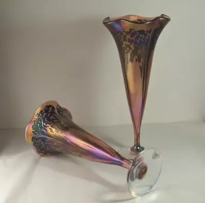 Buy 2 X John Ditchfield Glasform Large Iridescent Glass Trumpet Vases / Vase Vintage • 450£