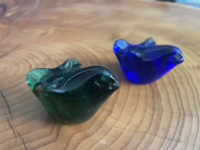 Buy A Pair Of  Small Bird Shaped Art Glass Mid Century Paperweights Blue Or Green • 16.69£