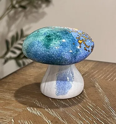 Buy Isle Of Wight Style Glass Blue White Speckled Mushroom Toadstool Paperweight • 38.41£