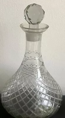 Buy Vintage Etched Glass Flat Bottom Ships Decanter 8 Inches With Stopper • 12£