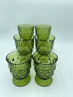 Buy Vintage Indiana Glass Whitehall Cubist Avocado Green Footed 9 Oz Glasses Set 6 • 34.15£