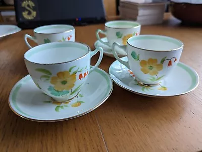 Buy Adderley Bone China 4 Floral Teacups And Saucers And 3 Small Plates • 10£