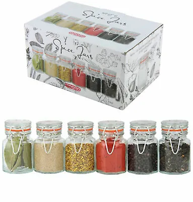 Buy Set Of 6 Glass Clip Seal Spice Jars Airtight Container Vintage Herb Storage Pots • 8.20£