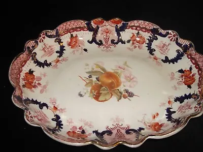 Buy Antique Wedgwood Semi Porcelain Fluted Rim Gilded Dish Raleigh Fruit Flow Blue • 45£