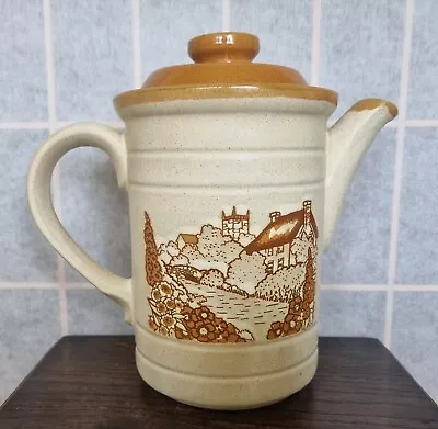 Buy Vintage Coffee Pot English Ashdale Pottery Cottage Scene Mustard Yellow • 19.99£