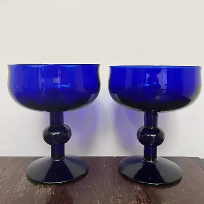 Buy 19th Century Bristol Blue Cocktail Goblet Glasses Knob Stem Hand Blown Antique • 28.81£