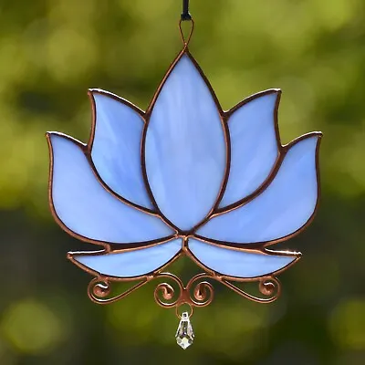 Buy Stained Glass Lotus 4,5 X5  Flower SunCatcher For Windows Yoga Lover Gift • 42.82£