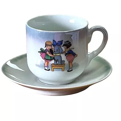 Buy Childs Cup & Saucer Girls & Dog Luster Trim Deco Look Made Germany Early 1900s • 22.17£