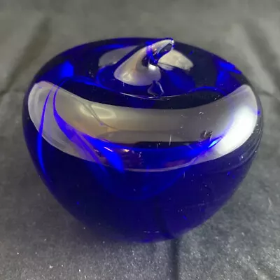 Buy Cobalt Blue Glass Apple Paperweight Vintage Art Blown Decorative Glassware 3” • 12.86£
