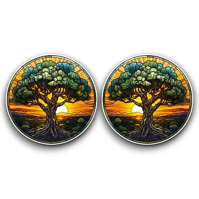 Buy 2x Small Beautiful Oak Tree Stained Glass Window Effect Vinyl Sticker Decal 60mm • 2.59£
