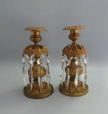 Buy Pair Of Regency Period Gilt Metal Candlesticks With Cut Glass Lustre Drops C1820 • 295£