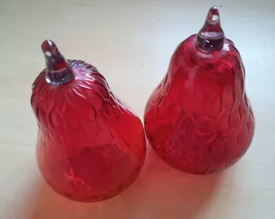 Buy Pair Of Oversized Vintage Red Glass Pears Not Identical • 24.99£