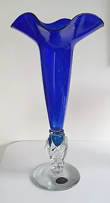 Buy Richard Lamprecht - Australian Ricardo Art Glass Vase 44cm Tall, Blue On Clear • 154.47£