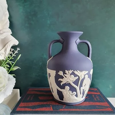 Buy Wedgwood Portland Blue Vase Jasperware Twin Handled 6  Tall Great Condition • 230£