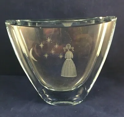Buy Mid Century Swedish Strombergshyttan Glass Crystal Vase ~ Girl, Moon & Stars • 54.99£