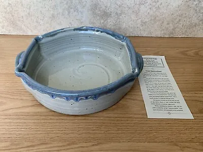 Buy Voth Pottery Grey And Blue Speckled Shallow Crock Bowl With Handles • 24.03£