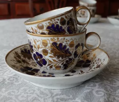 Buy New Hall Tea Coffee Cup & Saucer Trio Blue White Gold Oak Leaf Patt C.1810(zz10) • 14.99£