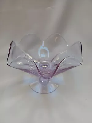 Buy Amethyst Vintage Art Depression Glass Candy/Compot Dish Footed Bowl Ruffled  • 25.62£