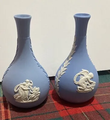 Buy 2 Wedgwood Jasperware Blue Bud Vase With White Cherubs, & Greek Made In England • 38.35£