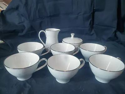 Buy Noritake China  Whitebrook  #6441  (6) Teacups,  Sugar Dish, Creamer • 26.63£