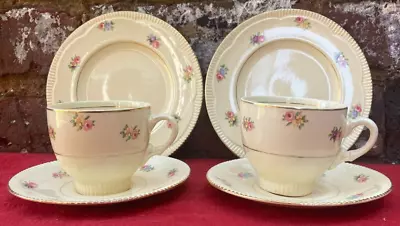 Buy Pair Vintage Clarice Cliff Newport Pottery Tea Cup Trios. Pink Rose Bud. 840076 • 19.95£