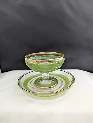 Buy Dessert Bowl Plate Vintage 1950s Retro Fruit Serving Frosted Green Bands • 12.99£