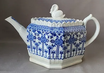 Buy Antique Thomas Harley Blue & White Pearlware Swan Finial Teapot C1805 • 30£