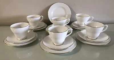 Buy Duchess Tea Set- White With Gold Rim Trios X6 Cups Saucers Tea Plates • 20£
