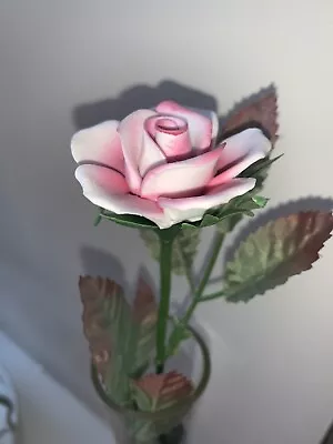 Buy Vintage Capodimonte Single Pink Rose On Stem • 2.99£