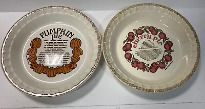 Buy VTG  Royal China 1983 Country Harvest Pumpkin Cherry Pie Pan Plate Lot W/ Recipe • 38.01£