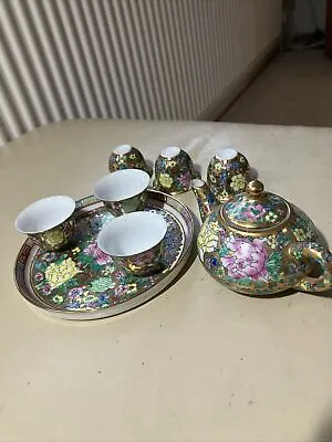 Buy Miniature Vintage Fine China Teapot,6 Cups+ Tray.Oriental Floral Pattern • 20£