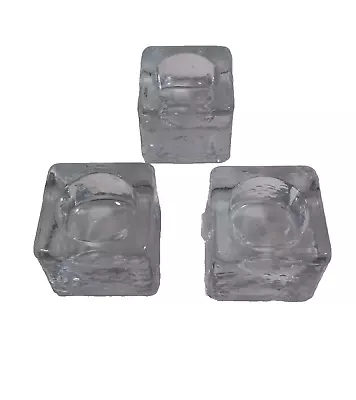 Buy Set Of 3 Vintage Glass Ice Cube Tea Light Candle Holders MCM 2 1/4  Wide • 19.84£