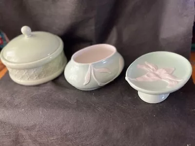 Buy 3 Pieces Of Green Mideramica Portuguese Pottery, Including Lilac Pattern • 8£