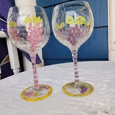 Buy Crackle Glass Wine Glasses Hand Painted, Pair • 17.35£