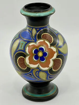 Buy Vtg Gouda Holland Pottery Vase/Dutch Hand Painted/Signed Plazuid Deco/8.5” T • 80.61£