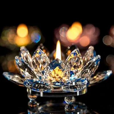 Buy Crystal Glass Lotus Flower Candle Holder Candlestick Home Decor Craft Tea Light • 12.99£