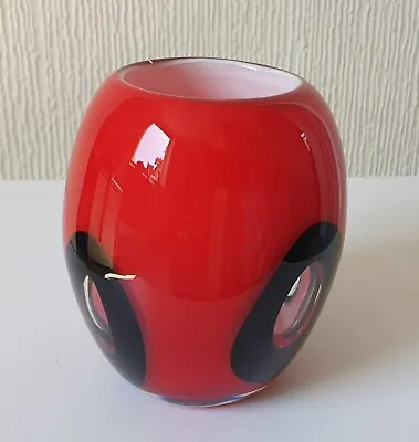 Buy Small Mid-Century Murano Red Cased Glass Bud Vase With Windows Finestre VGC • 30£