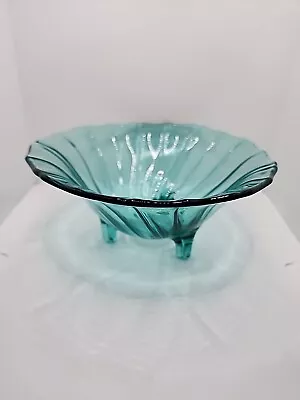 Buy Ultramarine Footed Bowl Dish Swirl Petal Jeanette Glass Depression Teal 6  • 13.45£