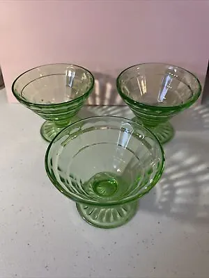 Buy 3 Vintage Depression Green Glass Footed Sherbet Cups • 9.96£